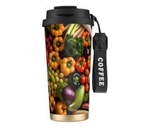 JEJEA Variety Fresh Vegetables Fruits Print Stainless Steel Insulated Mugs, Double Wall Coffee Cups, Coffee Travel Mug for Home Office