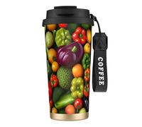JEJEA Vegetable Fruit Print Stainless Steel Insulated Mugs, Double Wall Coffee Cups, Coffee Travel Mug for Home Office