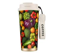 JEJEA Vegetable Fruit Print Stainless Steel Insulated Mugs, Double Wall Coffee Cups, Coffee Travel Mug for Home Office