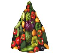 JEJEA Vegetable Fruit Print Witch Wizard Hooded Cloak, Adult Halloween Party Cape, For Witch Vampire Cosplay Costume