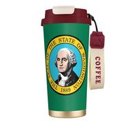 JEJEA Washington Flag Print Stainless Steel Insulated Mugs, Double Wall Coffee Cups, Coffee Travel Mug for Home Office
