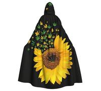 JEJEA Weed With Sunflower Print Witch Wizard Hooded Cloak, Adult Halloween Party Cape, For Witch Vampire Cosplay Costume