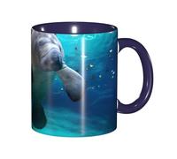 JEJEA West Indian Manatees Print 11 Oz Pottery Mug, Ceramic Coffee Cups Elegant Tea Mugs with Gift Box for Women with 6 Colors