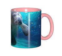 JEJEA West Indian Manatees Print 11 Oz Pottery Mug, Ceramic Coffee Cups Elegant Tea Mugs with Gift Box for Women with 6 Colors