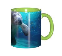 JEJEA West Indian Manatees Print 11 Oz Pottery Mug, Ceramic Coffee Cups Elegant Tea Mugs with Gift Box for Women with 6 Colors