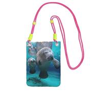 JEJEA West Indian Manatees Print Crossbody Phone Bag For Women Men, Adjustable Strap Phone Purse, For Travel Shopping