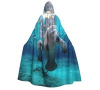 JEJEA West Indian Manatees print Halloween Hooded Cloak Cape Unisex for Cosplay, Christmas Party Favors Witchy Outfits