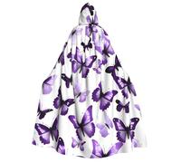 JEJEA White Purple Butterflies print Halloween Hooded Cloak Cape Unisex for Cosplay, Christmas Party Favors Witchy Outfits