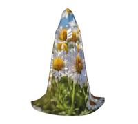 JEJEA Wild White Daisy Flower Print Halloween Cosplay Christmas Party Outfits Hooded Wizard Robe Halloween Cloak Medieval Renaissance