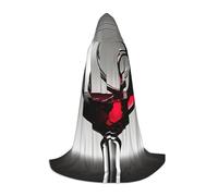 JEJEA Wine Glass Print Halloween Cosplay Christmas Party Outfits Hooded Wizard Robe Halloween Cloak Medieval Renaissance