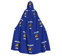 JEJEA Wisconsin State Flag print Halloween Hooded Cloak Cape Unisex for Cosplay, Christmas Party Favors Witchy Outfits