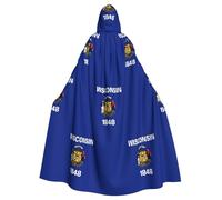 JEJEA Wisconsin State Flag Print Witch Wizard Hooded Cloak, Adult Halloween Party Cape, For Witch Vampire Cosplay Costume