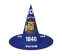 JEJEA Wisconsin State Flag Print Women'S Large Witch Hat Witch Hat Witches Hats Halloween Cosplay Party Accessory
