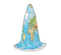 JEJEA World Map Print Halloween Cosplay Christmas Party Outfits Hooded Wizard Robe Halloween Cloak Medieval Renaissance