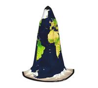 JEJEA World Map Print Halloween Cosplay Christmas Party Outfits Hooded Wizard Robe Halloween Cloak Medieval Renaissance
