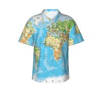 JEJEA World Map Print Hawaiian Shirt for Men, Short Sleeve Button Down, Summer Beach Shirts,Casual Cuban Top Black