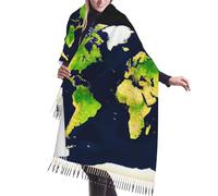 JEJEA World Map Print Print Faux Cashmere Fringe Shawl - Warm Winter Scarf For Women, Soft Cozy Wrap For Cold Weather