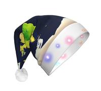 JEJEA World Map Print Santa Hat Adult Led, Christmas Hat With Lights For Women And Men New Year Party Supplies