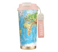 JEJEA World Map Print Stainless Steel Insulated Mugs, Double Wall Coffee Cups, Coffee Travel Mug for Home Office