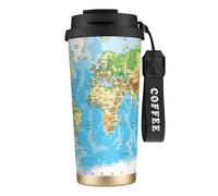 JEJEA World Map Print Stainless Steel Insulated Mugs, Double Wall Coffee Cups, Coffee Travel Mug for Home Office