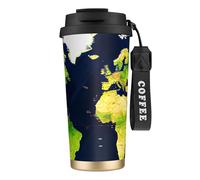JEJEA World Map Print Stainless Steel Insulated Mugs, Double Wall Coffee Cups, Coffee Travel Mug for Home Office