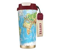JEJEA World Map Print Stainless Steel Insulated Mugs, Double Wall Coffee Cups, Coffee Travel Mug for Home Office