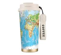 JEJEA World Map Print Stainless Steel Insulated Mugs, Double Wall Coffee Cups, Coffee Travel Mug for Home Office