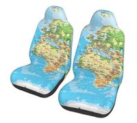 JEJEA World Map Print Universal Car Seat Protector, 2 Pcs Universal Non-Slip Car Accessories Seat Cover For Truck Suv Sea