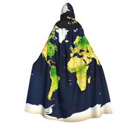 JEJEA World Map Print Witch Wizard Hooded Cloak, Adult Halloween Party Cape, For Witch Vampire Cosplay Costume
