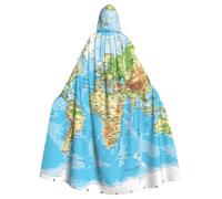 JEJEA World Map Print Witch Wizard Hooded Cloak, Adult Halloween Party Cape, For Witch Vampire Cosplay Costume
