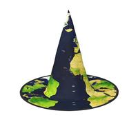 JEJEA World Map Print Women'S Large Witch Hat Witch Hat Witches Hats Halloween Cosplay Party Accessory