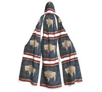 JEJEA Wyoming State Flag Map print Halloween Hooded Cloak Cape Unisex for Cosplay, Christmas Party Favors Witchy Outfits