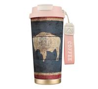 JEJEA Wyoming State Flag Map Print Stainless Steel Insulated Mugs, Double Wall Coffee Cups, Coffee Travel Mug for Home Office