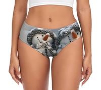 JEJEA Xmas Snowman Print Print Women'S Briefs, High Waisted Underwear, Full Coverage Panties For Women, Stretch Underwear Black