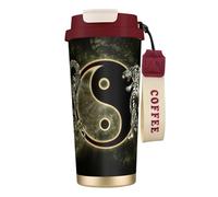 JEJEA Yin Yang Dragon Tiger Print Stainless Steel Insulated Mugs, Double Wall Coffee Cups, Coffee Travel Mug for Home Office