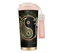 JEJEA Yin Yang Dragon Tiger Print Stainless Steel Insulated Mugs, Double Wall Coffee Cups, Coffee Travel Mug for Home Office