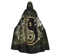 JEJEA Yin Yang Dragon Tiger Print Witch Wizard Hooded Cloak, Adult Halloween Party Cape, For Witch Vampire Cosplay Costume