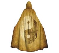 JEJEA Yin Yang Symbol Print Witch Wizard Hooded Cloak, Adult Halloween Party Cape, For Witch Vampire Cosplay Costume