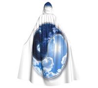JEJEA Yin Yang World Print Witch Wizard Hooded Cloak, Adult Halloween Party Cape, For Witch Vampire Cosplay Costume