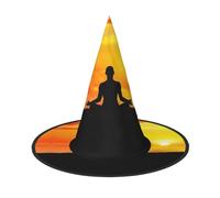 JEJEA Yoga Meditation Print Women'S Large Witch Hat Witch Hat Witches Hats Halloween Cosplay Party Accessory