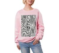 JEJEA Zebra Print Print Winter Fleece Lined Warm Casual Tops, Women'S Oversized Long Sleeve Pullover Fashion Sweatshirt Pink