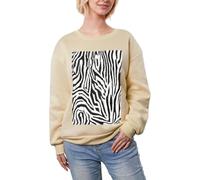 JEJEA Zebra Print Print Winter Fleece Lined Warm Casual Tops, Women'S Oversized Long Sleeve Pullover Fashion Sweatshirt Apricot