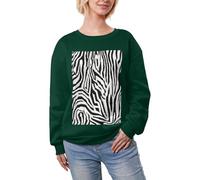 JEJEA Zebra Print Print Winter Fleece Lined Warm Casual Tops, Women'S Oversized Long Sleeve Pullover Fashion Sweatshirt Dark Green