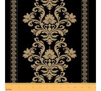 jejeloiu 1 Yard Black Gold Damask Print Fabric by The Yard Gothic Vintage Upholstery Fabric for Chairs Jacquard Floral for Home DIY Projects, Waterproof Indoor Outdoor Decor, Polyester