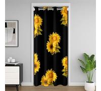 jejeloiu Black Sunflowers Door Cover Curtain Yellow Floral Botanical Doorway Curtain Privacy 34x80 Inch 1 Panel Sunflowers 30%-50% Blackout Curtain Yellow Sunflower Doors with Windows All Season