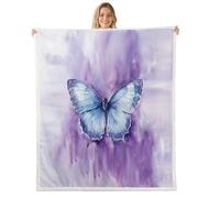 jejeloiu Butterfly Sherpa Blanket Plush Fuzzy for Girls Boys Kids Twin 60"x80" Butterflies Print Room Decor Beautiful Animal Fleece Throw Blanket Purple Mess Rust Marble Soft