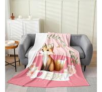jejeloiu Cartoon Pink Fox Fleece Throw Blanket for Bed Sofa Couch,3D Animal Flannel Fuzzy Blanket,All Season Kawaii Woodland Fox Sweetheart Bed Blanket Room Decor Plush Blanket Throw 50"x60"