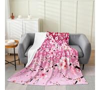 jejeloiu Cherry Blossoms Fuzzy Blanket Throw 50"x60" Japanese Style Fuzzy Blanket Sakura Flower Flannel Fleece Throw Blanket Gradient Pink All Season Bed Blanket for Sofa Couch