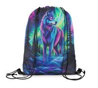 jejeloiu Cute Animals Drawstring Backpack 13x15.7inch Northern Light Gym String Bag Farm Sports Drawstring Sackpack, Green Purple Grey, 13x15.7inch, Daypack Backpacks