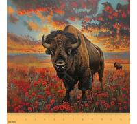 jejeloiu Cute Buffalo Upholstery Fabric for Chairs Wild American Bison for Home DIY Projects, Waterproof Indoor Outdoor Decor 2 Yards Wildlife Animal Ranch Grassland Floral Blossom Fabric by The Yard